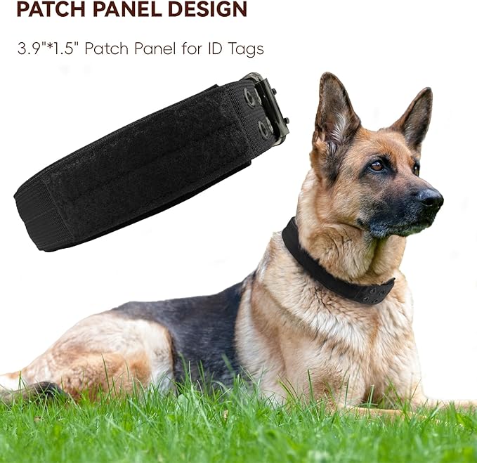 Heavy Duty Dog Collar for Large Dogs, Tactical Dog Collars with Metal Buckle & D Ring, 1.5" Width Thick Adjustable Nylon Collar for Medium Dogs, Black/M
