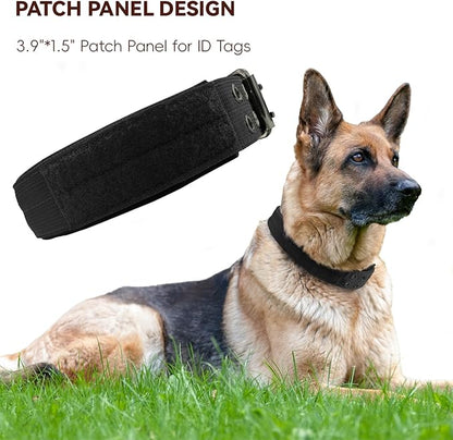 Heavy Duty Dog Collar for Large Dogs, Tactical Dog Collars with Metal Buckle & D Ring, 1.5" Width Thick Adjustable Nylon Collar for Medium Dogs, Black/L