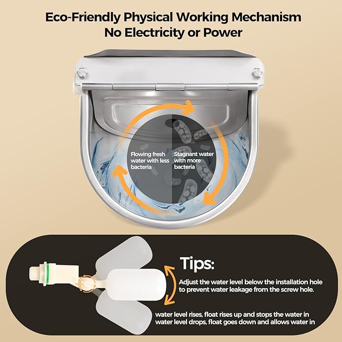 BinetGo Outdoor Automatic Water Dispenser for Dogs, Stainless Steel Bite Resistant Automatic Dog Water Bowl with Drain Plug, Outside Auto Refillable Water Bowl with Float for Goat Livestock