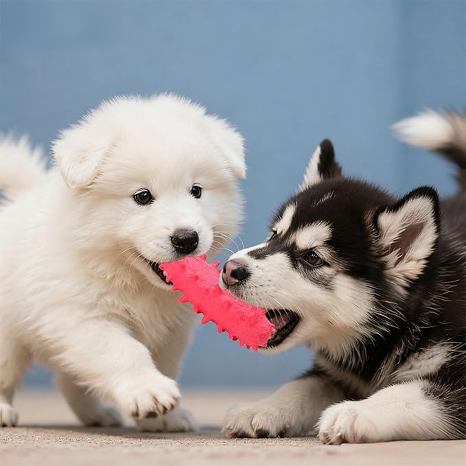 2 Pack Dog Chew Toys, Tough Puppy Teething Toys for Puppies, Soft Foaming Rubber Toys for Small Medium Breed Dogs, Pink