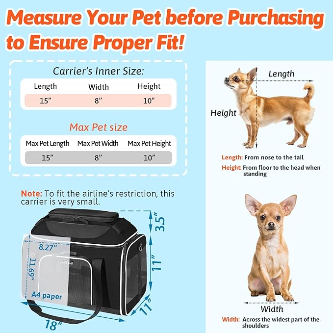 Petskd Top-Expandable Small Pet Carrier with Wheels(18" L x 11" W x 11" H), Delta/American/United Airlines Approved, Rolling Pet Carrier for Small Dogs & Cats (Black)
