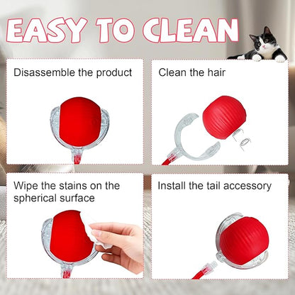 Automatic Interactive Cat Toys Ball, Motion Activated Kitten Toys with Twitchy Tail, 3 Speed Modes & Rechargeable Battery, Fun Indoor Cat Enrichment Toys for Small Medium Large Cats (Red)