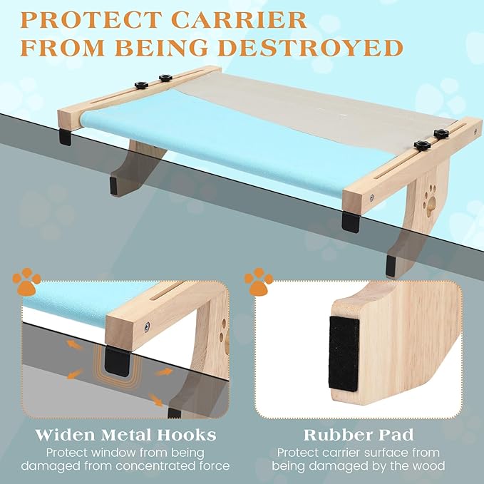 Suzile 2 Pack Cat Window Sill Perch Holds Up to 33 lbs Sturdy Cat Window Hammock with Wood and Metal Frame Adjustable Space Saving Kitten Bed Seat for Windowsill (Gray Blue)