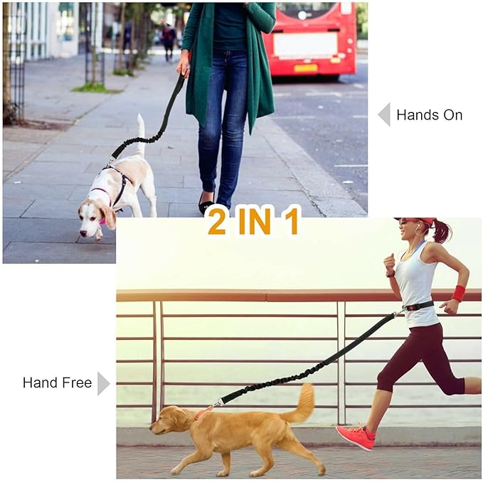 39.30Inch Bungee Dog Leash Waist,Hands Free Dog Leash Slip for Walking Hiking Running (Lumbar Waist Belt 26"-43")
