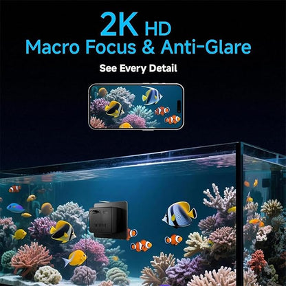 2K HD Aquarium Camera, 140° Wide-Angle Anti-Glare Night Vision WiFi, Aquarium Camera for Fish Tank, for Reptile Terrarium with AI Motion Detection 2-Way Audio (Black)