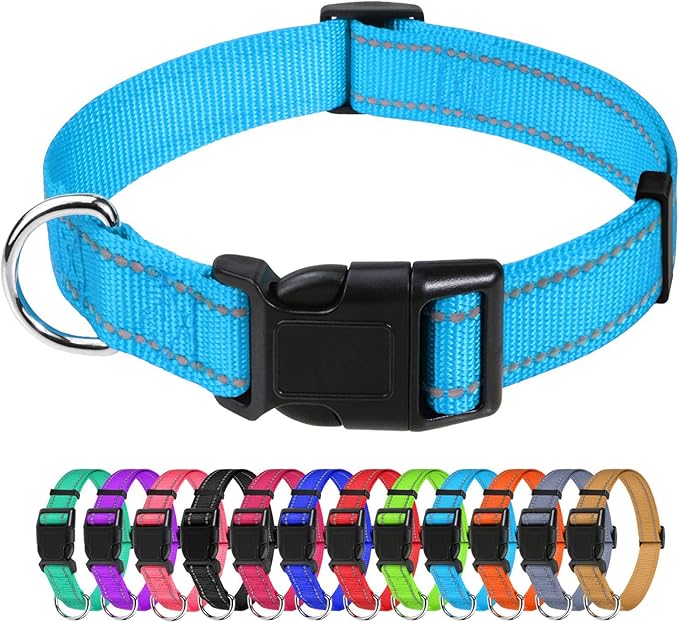 TagME Reflective Nylon Dog Collars, Adjustable Classic Pet Collar with Quick Release Buckle for Extra Large Dogs, Sky Blue, 1¼" Width
