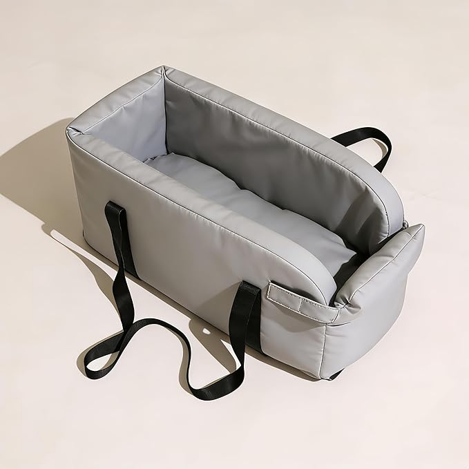 Waterproof Faux Leather Center Console Dog Car Seat, 2-in-1 Portable Puppy Carrier & Armrest Booster Seat for Small Dogs, Easy-to-Clean Tech Fabric, Sturdy Cushioned, Anti-Collapse Walls, Under 11 lbs