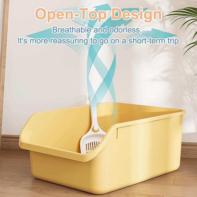 Cat Litter Box with High Sides Anti-Splashing for Indoor Cats Low Entry Kitty Litter Boxes (Yellow)