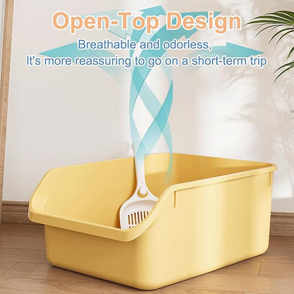 Cat Litter Box with High Sides Anti-Splashing for Indoor Cats Low Entry Kitty Litter Boxes (Yellow)