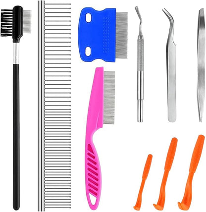 10 Pack Flea Comb for Dogs, Stainless Steel Dog Cat Grooming Combs with Rounded Teeth for Remove Fleas Lice Eggs, Tick Removal Tool for Small Pets