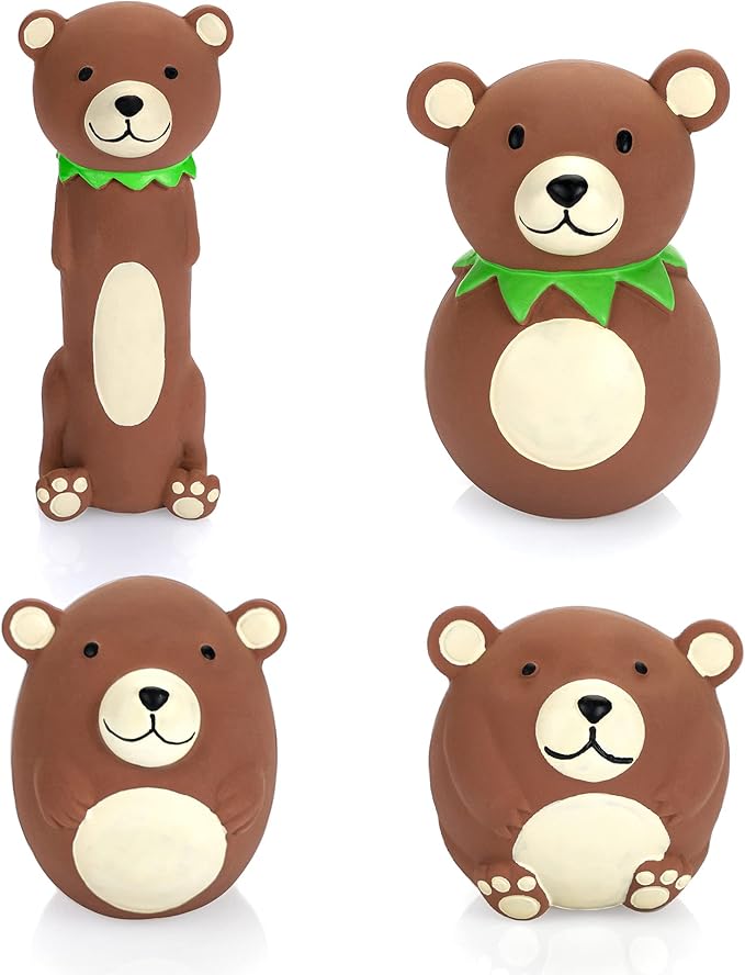 CHIWAVA 4 Pack Squeak Latex Dog Toy Funny Brown Bear Sets Pet Interactive Play for Small Dogs