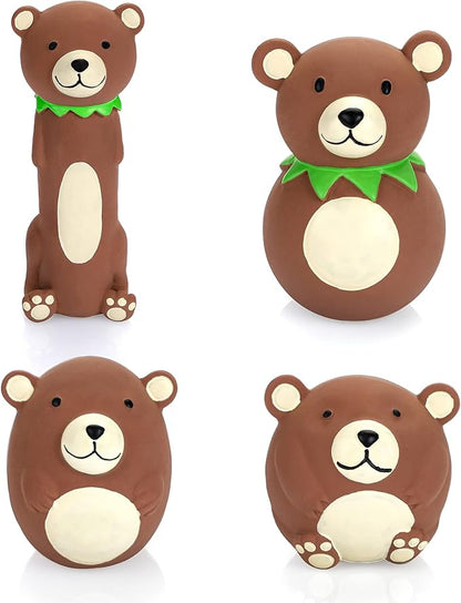 CHIWAVA 4 Pack Squeak Latex Dog Toy Funny Brown Bear Sets Pet Interactive Play for Small Dogs