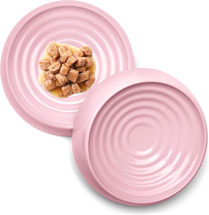 CatGuru Cat Bowls, Whisker Friendly Food Bowl for Indoor Cats, Reliefs Whisker Fatigue, Wide Kitten Dish, Non Slip Pet Dishes, Shallow Pet Plates (Pink, (Pack of 2))