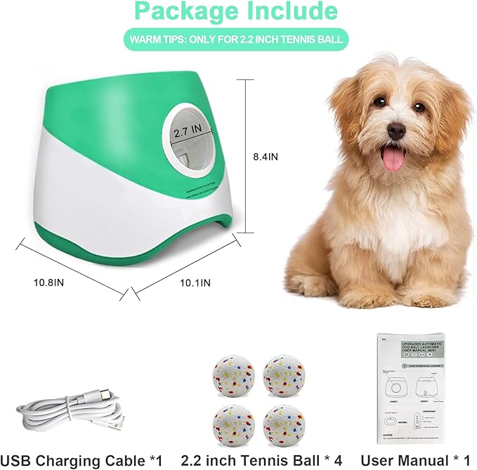 SOCO Automatic Ball Launcher for Dogs with Random Mode, 3 Settings to 45FT, Rechargeable Dog Ball Thrower with 4 ETPU Tennis Balls for Small Medium Breeds