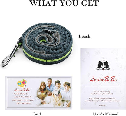 Dog Collars and Leads Heavy Duty Training Leash with Double Padded Handles Reflective 4 FT Long Perfect for Small Medium Large Dogs Walking Hiking Green LEONEBEBE