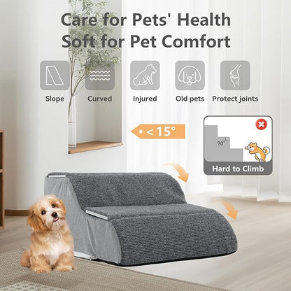 2 Steps Dog Stairs for Sofas & Chairs, 8.3" Tall Pet Steps for Small to Medium Dogs & Cats, Waterproof with Removable Cover & PE Support Board for Sofa, Chair, or Stairs