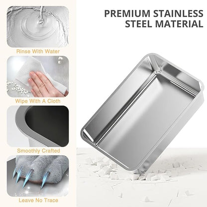 Stainless Steel Cat Litter Box Fully Enclosed, Extra Large Metal High Sided Cat Box with 120° Fully Transparent See-Through Flip Lid, Scoop & Mat - Grey - XL