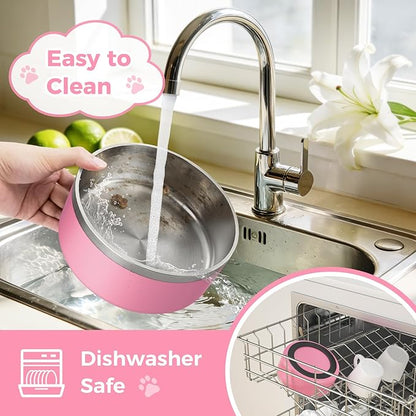 2 Pack Stainless Steel Dog Bowls, Outdoor Dog Water Bowl with Non Slip Rubber Bottom, Dishwasher Safe, Easy to Clean,40oz&64oz Pink