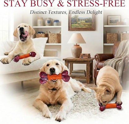 Apasiri 3-Pack Dog Toys for Aggressive Chewers Peanut Butter Flavored: Dog Bones for Large Dogs, 8" Chew Toys Long-Lasting, Tough Nylon & Rubber