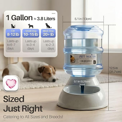 Flexzion Automatic Pet Feeder & Waterer Set of 2 Pack, Self Feeding Replenish Dog Cat Bowls, Gravity Food & Water Storage Container Fountain Jug Pet Supplies Plastic Skid Proof Rubber Feet (1 Gallon)