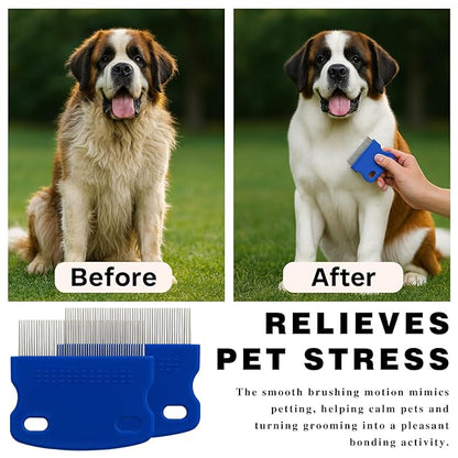 Stainless Steel Flea & Lice Combs for Dogs and Cats, Rounded-Tooth Pet Grooming Tools for All Coat Types, 8 Pieces