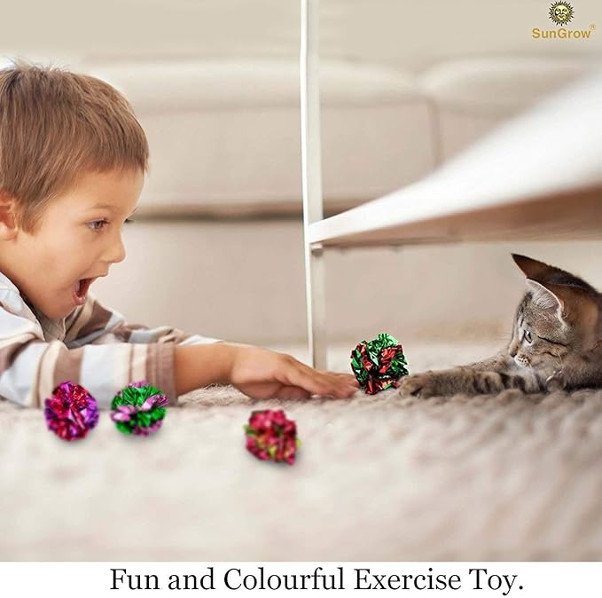 SunGrow 24 Pcs Ferret Mylar Crinkle Balls, 2" for Exercise to Keep Fit, Lightweight, Multicolor Shiny Foil with Crinkly Sound for Indoor Pet Cat, Kitten