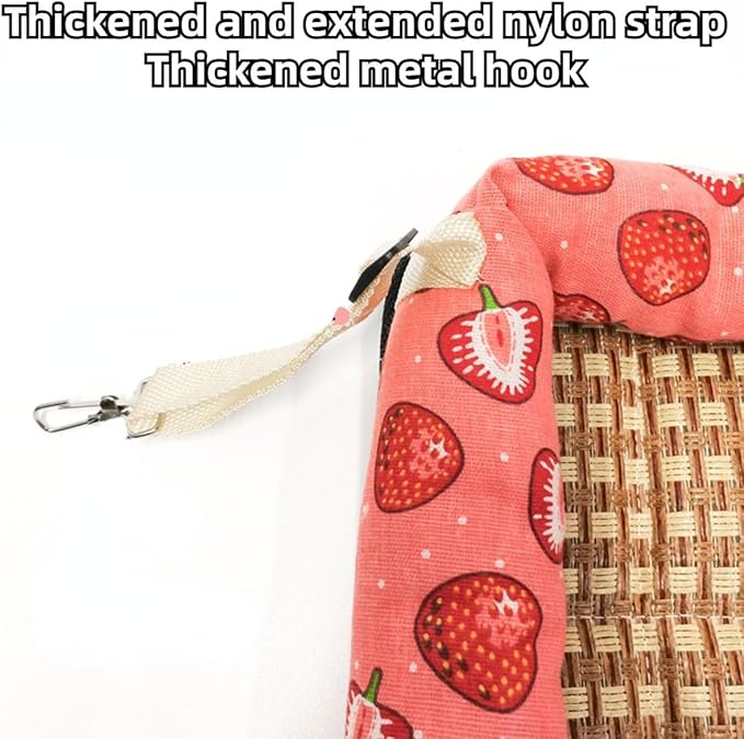 Hanging Cat Bed with Rattan Mat and Cotton Pad Cat Swing Hammock for Cage Kitten Cage Pet Hammock Ferret Bed Desk Accessories Indoor Hanging Bed Kitten Puppy Rabbit Bunny (Round-Pink,Small)