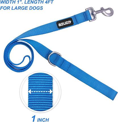 azuza 3 Pack Nylon Dog Leashes,Strong & Durable Basic Style Leash with Easy to Use Collar Hook,Available in Multiple Lengths for Large Dogs, Royal Blue/Blue/Green