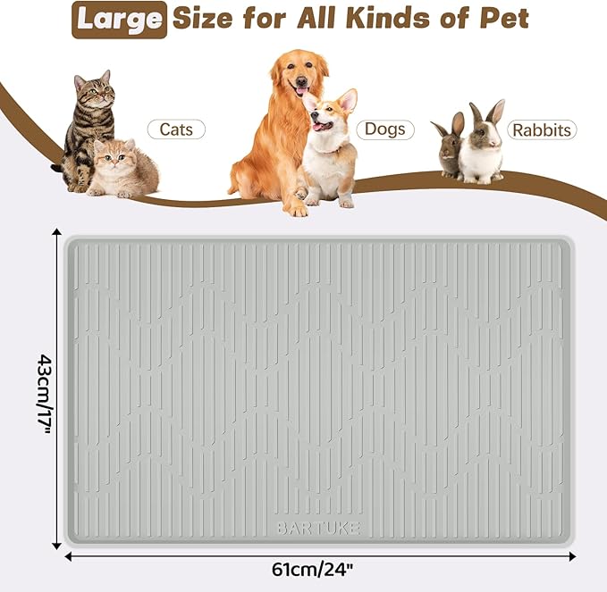 Dog Food Mat, 24" x 17" Silicone Pet Feeding Mat with Raised Edge Silicone Mat for Food and Water Pet Placemat for Small, Medium, and Large Pets Non-Slip, Easy to Clean
