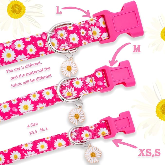 Faygarsle Cotton Dog Collar Cute Dog Collars for Small Medium Large Dogs Hot Pink Floral Colored Options Soft and Fancy Pet Collars for Girls Flower Pattern for Girl Dog Collar XS