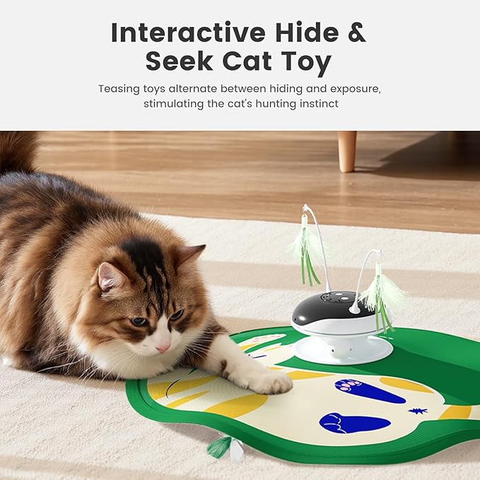 Gardner Pet Cat Toys Chargeable,5in1 Hide and Seek Automatic Interactive cat Toy, Chirping Moving Ambush Feather, Track Balls,Indoor Exercise Kicker 24 inch Cover for All Breeds,Cat Pattern