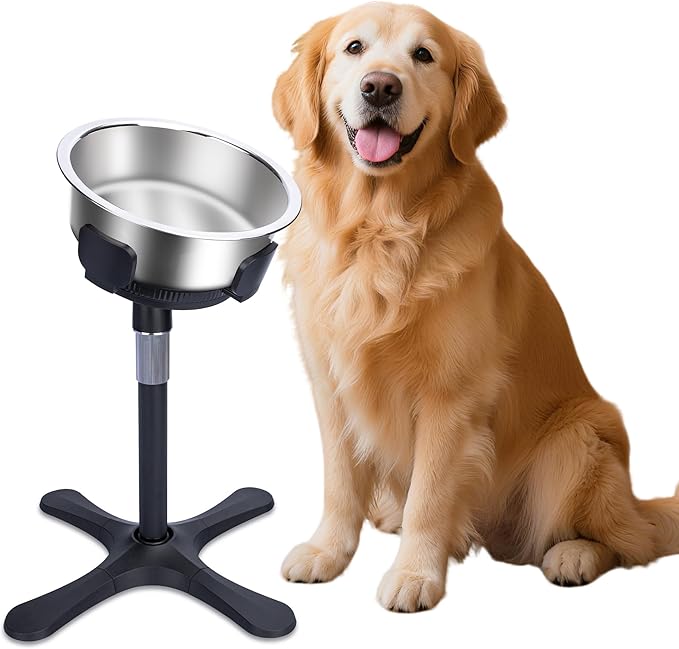 Elevated Adjustable Dog Bowl Feeding Stand, 3 Heights and Tiled Ajudst, Compatible with Moost Feeding Bowls, Great for Medium Large Dogs(Stainless Bowl 1 Pack Updated)