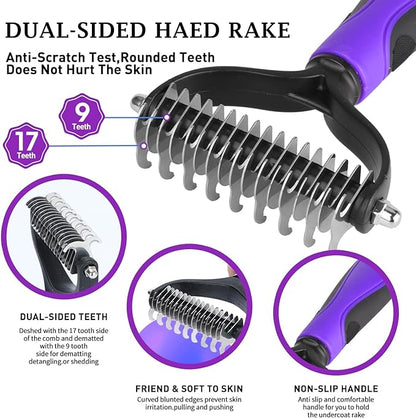 3PC Dog Brush Kit - Self-Cleaning Slicker Brush with Bath Brush & Undercoat Rake | Deshedding Tools for Large - Small Dogs & Cats, Professional Pet Grooming Set for Heavy Shedding, Black