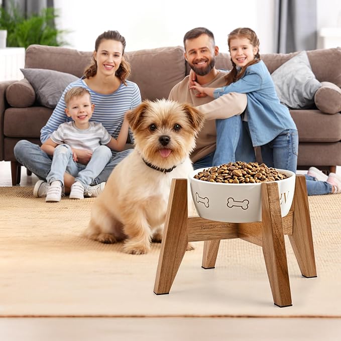 Elevated Dog Bowl Stand for Small Dogs, 7" Tall Raised Dog Bowl Stand Fits Up to 7" Bowls, Solid Acacia Wood Dog Bowl Holder, Set of 2 Wooden Dog Feeding Stands (Stand Only)