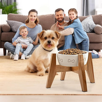 Elevated Dog Bowl Stand for Small Dogs, 7" Tall Raised Dog Bowl Stand Fits Up to 7" Bowls, Solid Acacia Wood Dog Bowl Holder, Set of 2 Wooden Dog Feeding Stands (Stand Only)