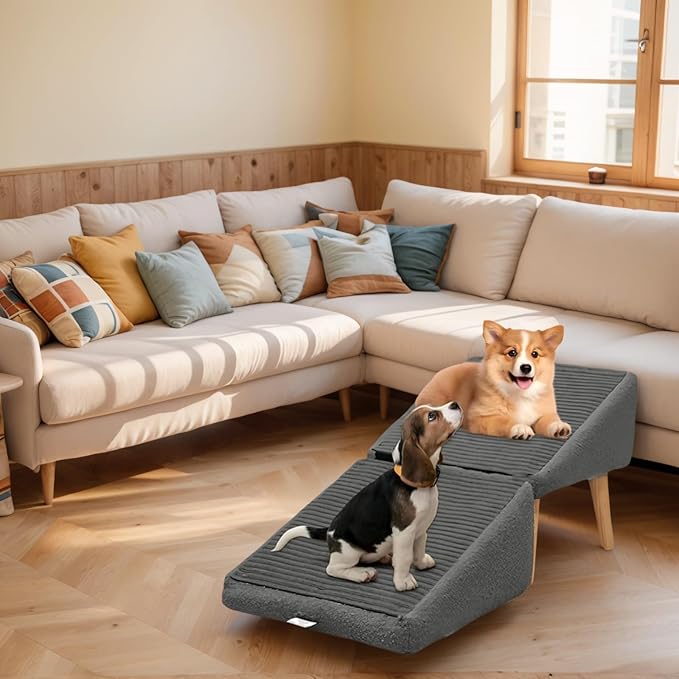 Split Ottoman Dog Ramp, Suitable for Porch Steps, Outdoor, Multifunctional Folding Ramp Stairs, Bed and Sofa Integrated, Large and Small Dog Pet Sofa Steps, 13.8 Inches (Grey)