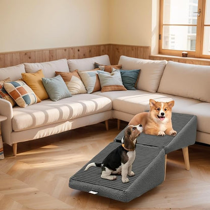 Split Ottoman Dog Ramp, Suitable for Porch Steps, Outdoor, Multifunctional Folding Ramp Stairs, Bed and Sofa Integrated, Large and Small Dog Pet Sofa Steps, 13.8 Inches (Grey)