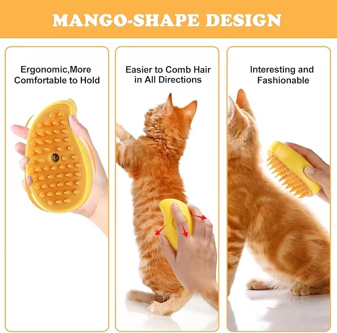 Pet Steam Brush 3-in-1 – Cat & Dog Grooming Brush with Spray – Hair Remover & Deshedding Comb – Silicone Massage Cleaner for Pets