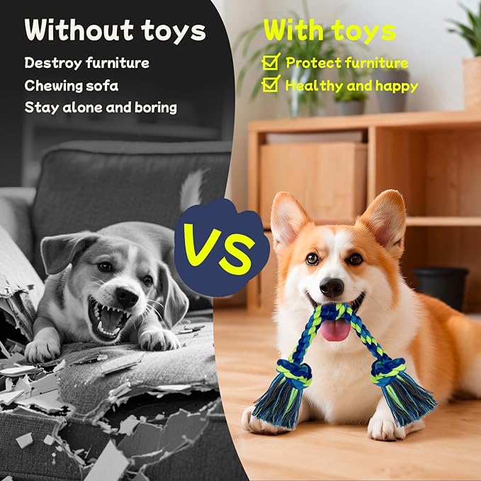 Rocfish [3 Pack Puppy Dog Rope Toys, 17.8 in 3 Knots Chew Toy for Small Medium Dogs, Heavy Duty Puppy Rope Toy, Natural Cotton Pull Toy for Tug of War and Teeth Cleaning