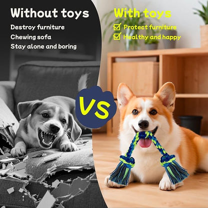 Rocfish [3 Pack Puppy Dog Rope Toys, 17.8 in 3 Knots Chew Toy for Small Medium Dogs, Heavy Duty Puppy Rope Toy, Natural Cotton Pull Toy for Tug of War and Teeth Cleaning