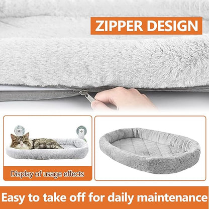 Collapsible Window Perch for Indoor Cats, Large Cats & Kittens - Equipped with a Cat-Catching Stick, Solid Metal Frame, Soft Cover, Strong 4 Suction Cup Wall Mount