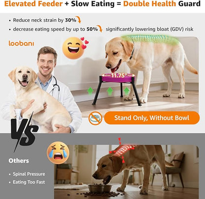 LOOBANI Elevated Dog Bowl Stand: Fits for Bowls Width 8.2"-11" (Without Bowls) Adjustable Width Anti-Slip Raised Dog Bowl Stand Food Feeder for Large Adult, Seniors, Older, Arthritis Dogs Black Large
