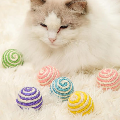 WishLotus Cat Sisal Ball 5 Packs, 4.5CM Assorted Colored Sisal Balls for Cats to Scratch, Pat, Bite or Chase, Interactive Cat Toys for Indoors Cats Random Color(4.5cm 5pcs)