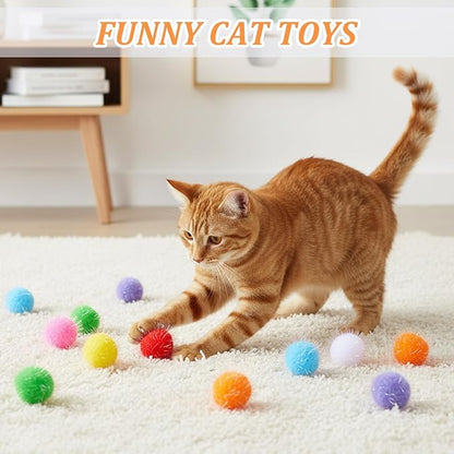 60 Pcs Cat Pom Pom Balls - 1.5 Inch Interactive Cat Ball Toy - Multicolor Sparkle Fuzzy Balls for Exercise and Entertainment
