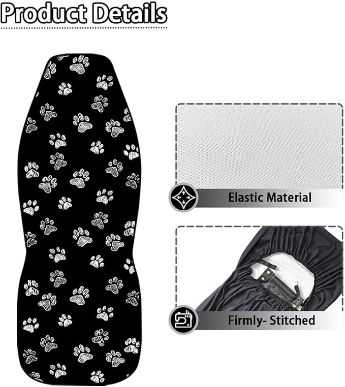 Dreaweet White Dog Paw Print Car Seat Covers for Women 2 Front Set Cute Car Accessories Washable Front Seat Cover Universal Fit Most Vehicle SUV Sedan Trucks