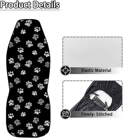 Dreaweet White Dog Paw Print Car Seat Covers for Women 2 Front Set Cute Car Accessories Washable Front Seat Cover Universal Fit Most Vehicle SUV Sedan Trucks