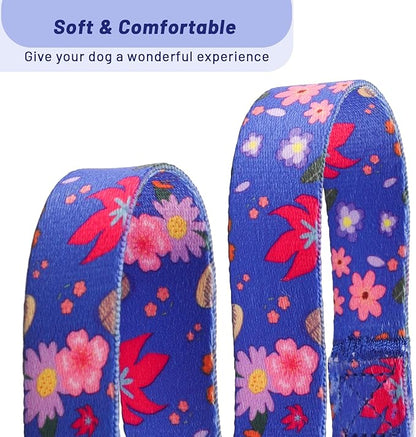 QQPETS Adjustable Soft Dog Collar: Print Flower Pink Multicolor Cute Patterns for XS Small Medium Large Pet Girl Boy Puppy Walking Running Training (S, Cornflower Blue)