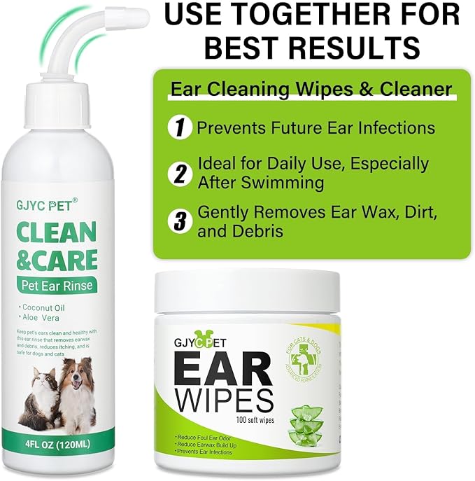 Ear Cleaner for Dogs and Cats with Flexible Long Tube- Ear Infection Treatment, Deep Canal Solution for Ear Mites, Infections, Itch, Wax & Smell, Safe Aloe Vera Formula, 4 oz