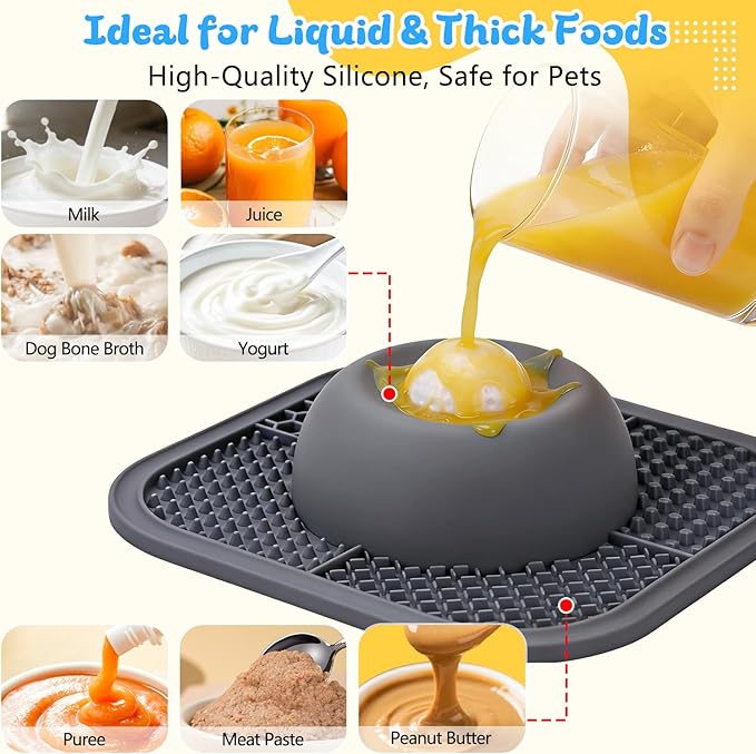 PetsHome Slow Feeder Dog Bowls & Lick Mat for Liquid and Thick Treat, Anti-Slip Dog Lick Bowl with Interactive Rolling Ball, 5/6 Cup Pup Licking Toy for Large Medium Small Dogs and Cats Gray