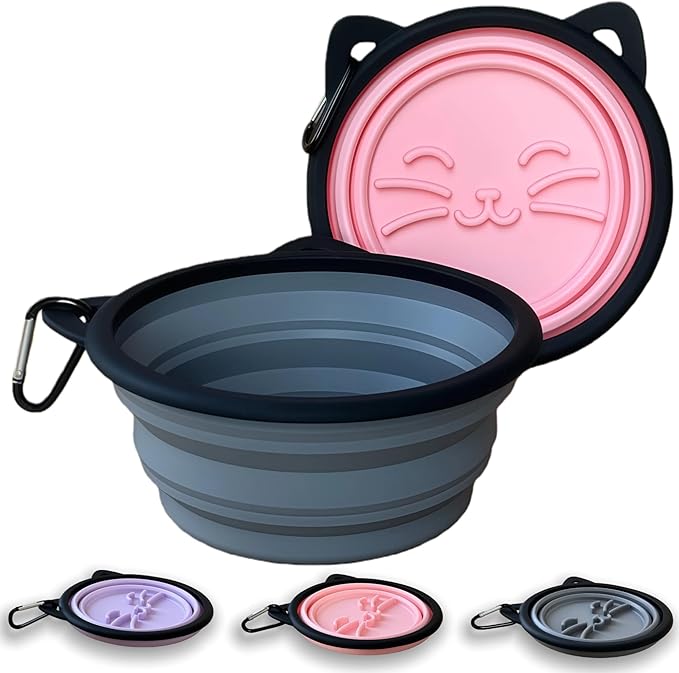 2 Pack Collapsible Silicone Dog Bowls, 25oz Portable Food Water Bowls for Medium/Large Dogs, Pet Camping Travel Essentials (Pink/Gray)